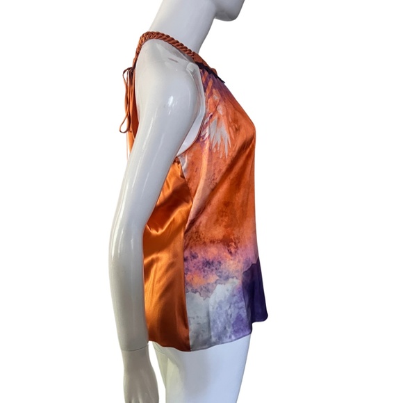 Never Worn! Elie Tahari Copper & Violet Silk Halter Tie Neck Blouse - Medium - Picture 9 of 15